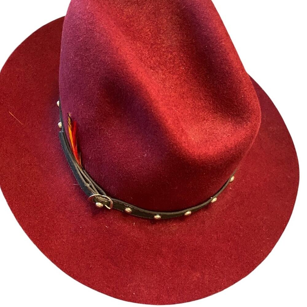 Smithbilt Hat Fedora made in Calgary Canada Burgundy Western Cowboy Size 6 5/8" - Picture 6 of 8
